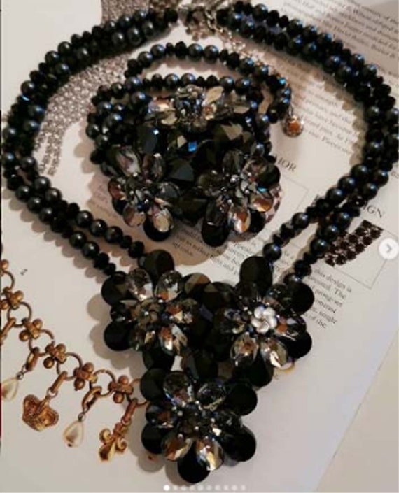 BUTLER & WILSON Crystal Beaded Flower Necklace and Corsage Bracelet