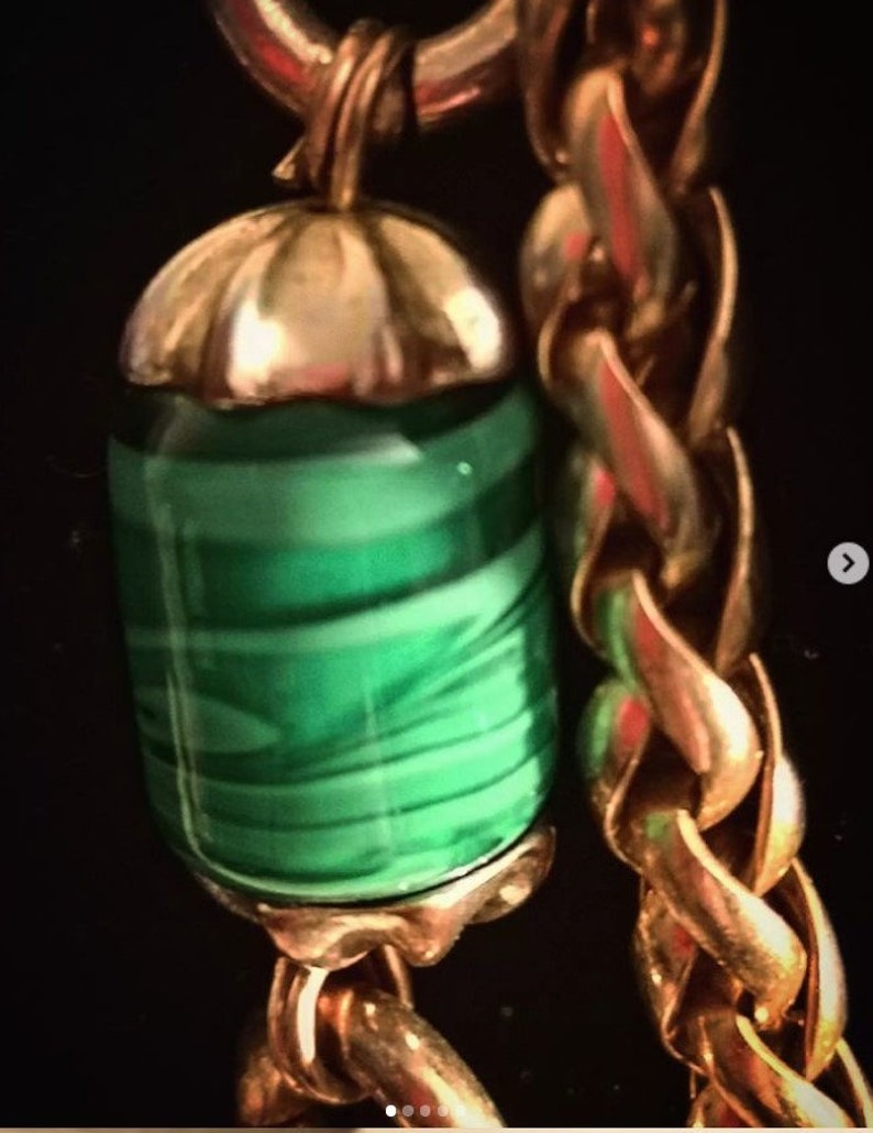 Vintage David Grau 80s Spanish Designer Green Swirled Art Glass Beaded Chunky Wheat Twist Braided Gold Tone Chain Necklace Signed David Grau