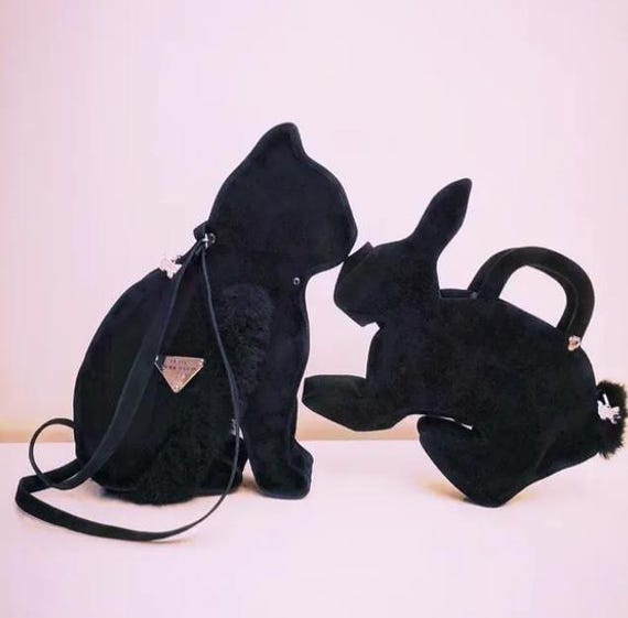 Vintage 80s, Betty Dumoulin Paris, Suede Black Rabbit Bag, Fun Figural Collectable.