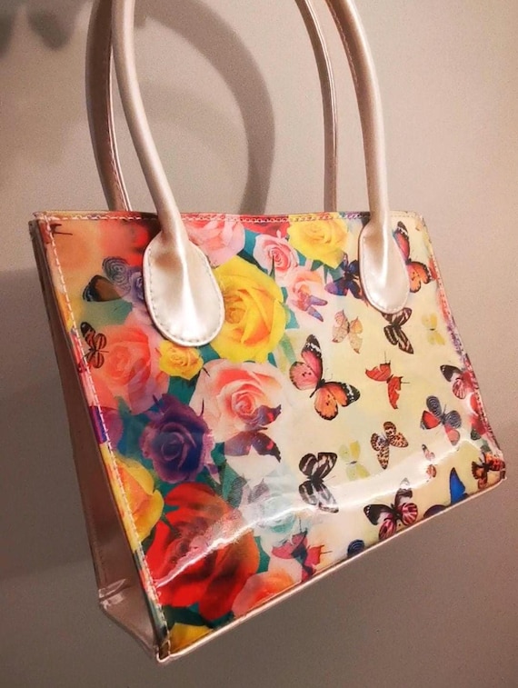 Colourful Butterflies and Roses Holographic Purse, Pre-Loved. Mint!