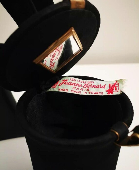 Rare Paris Designer Vintage 30s 40s Large Black Suede Purse Carryall by Jeanne Bernard Made in France