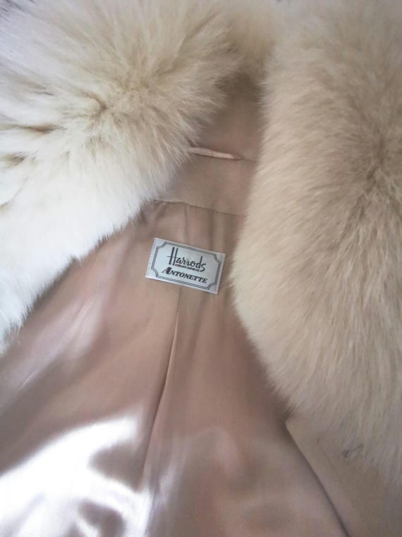 Vintage 80s Beige Cream Angora Full length Coat with Fur Collar "Antonette" Harrods, Nightsbridge, London. Size 12