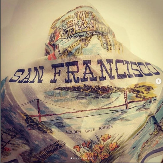 Vintage 50s - 60s San Francisco Souvenir Scarf. Made in Japan. Material  Rayon, Nylon.