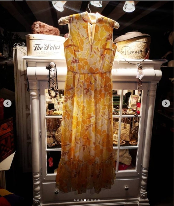 John Charles of London Vintage 70s Seersucker Lemon Floral Summer Dress size 12