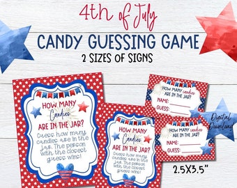 4th of July Candy Guessing Game, Guess How Many Candies Are in the Jar Game, Printable Game for 4th of July, 4th of July Party Games