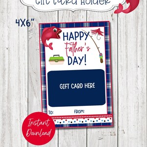 Cadeaukaarthouder voor Vaderdag, kaart vissen cadeaukaart afdrukbare kaart, Happy Father's Day-kaarten, 4 x 6-cadeaukaarthouder, kaart met vissenthema