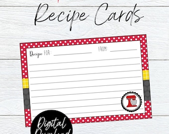 Printable Recipe Cards, Red and Yellow Recipe Cards, 4x6 Digital Recipe Cards, 4x6 Recipe Cards, Digital Download, Housewarming Gifts