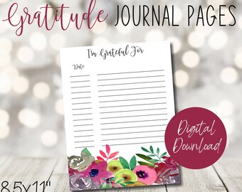 Gratitude Journal Pages, I'm Grateful For Pages, Gratitude Pages, Grateful For Journal, Journal Pages for Gratitude, Digital Download