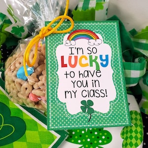 Tengo mucha suerte de tenerte en mi clase Etiquetas de regalo, Etiquetas de regalo para estudiantes imprimibles del Día de San Patricio, Etiquetas de regalo navideñas, Feliz Día de San Patricio