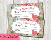 Mother's Day Coupons, Gift Coupons, Mother's Day Gifts, Mother's Day Printables, Digital Download, Happy Mother's Day, Mom Gift Ideas