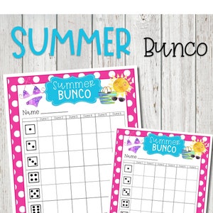 Summer Bunco Score Cards, Summer Bunco Worksheets, Summer-Themed Bunco Night, June Bunco, Swimsuit Bunco, Bikini Bunco Score Cards, Digital
