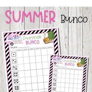 Camping d'été, Cartes de pointage Bunco d'été, Feuilles d'exercices Bunco, Feuilles de pointage Bunco d'été, Bunco à l'extérieur, Bunco sur le thème du camping, Numérique