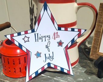 Happy 4th of July Printable Star Tag, Gift Tags, 4th of July Party Printables, July 4th Decorations, Digital Download, Party Supplies, Star