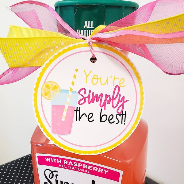 You're Simply the Best Gift Tags for Teachers or Parents, End of School Year Gift Tags, Teacher Gift Tags, Parent Gift Tags, Lemonade Tags