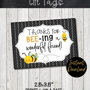 Thanks for BEE-ing a Wonderful Friend Gift Tags, Friend Tags, Bee Friend Gift Tags, Bumble Bee Tags, Black and Yellow Gift Tags, Gift Tags