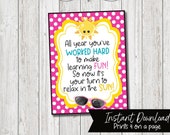 Teacher Gift Tags for the Last Day of School, End of School Year Gift Tags for Teacher, Teacher Gift Tags, Fun in the Sun Gift Tags