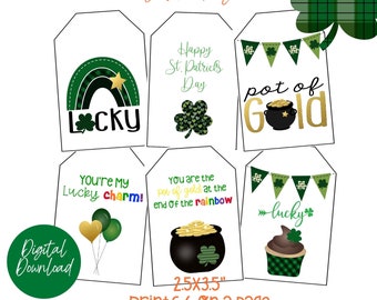 Green and Gold St. Patrick's Day Printable Gift Tags, Gold Cover, Green Hearts, St. Patrick's Day Tags, Holiday Gift Tags, Digital Download