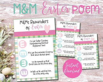 Easter M&M Gift Tag, Easter Poem, Easter Handout LDS, Christian Easter Gift Tags, Printable Easter Poem, Primary Easter Tag, Church Handout