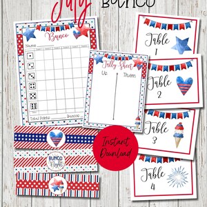 4th of July Bunco, July Bunco Score Cards, Summer Red & Blue Bunco Printables, Summer Bunco Worksheets, July Bunco, Digital Download