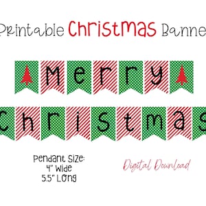 Rot und Grün Frohe Weihnachten Banner, druckbare Weihnachtsbanner, frohe Weihnachten, Weihnachtsdekoration, Anhänger Banner, digitaler Download