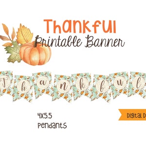 Banner imprimible de agradecimiento, banner de Acción de Gracias, agradecimiento, decoración de otoño, decoraciones de fiesta de otoño, descarga digital, banners digitales, calabazas