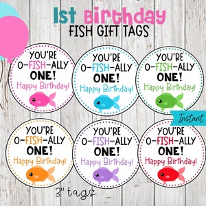 You&#39;re O-Fish-ally One Gift Tags, First Birthday Gift Tags, Fish First Birthday Tags, Happy 1st Birthday, Fish Birthday Printables, Digital