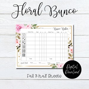 Bloemen Bunco-scorekaart, twee spellen horizontale bunco, lente bunco, bunco-werkbladen april mei, bunco printables voor lente, digitaal