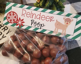 Christmas Bag Topper, Reindeer Treat Bag, Bag Toppers, Reindeer Poop, Christmas Tags, Reindeer Party Favors, Christmas Printables