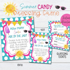 Guess How Many Candies Are In the Jar, Summer Game, Printable Candy Guessing Game for Summer, Summer Party Game, Digital Download