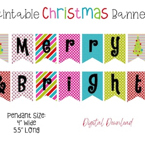 Merry & Bright druckbares Banner, Weihnachtsbanner, druckbares Weihnachtsbanner, helles Weihnachtsbanner, Weihnachtsdekorationen, Banners
