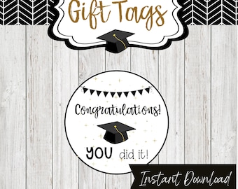 Etiquetas de regalo de graduación, Felicitaciones, Lo hiciste, Decoración de fiesta de graduación, Clase de 2023, Etiquetas de regalo de felicitaciones, Etiquetas de regalo redondas