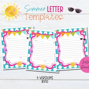 Plantillas de cartas de verano, Plantillas de cartas imprimibles para el verano, Cartas imprimibles de verano, Cartas de verano, Plantillas de cartas para niños para el verano