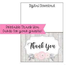 Printable Bridal Shower Thank You Cards Dusty Blue Floral Bridal Shower ...