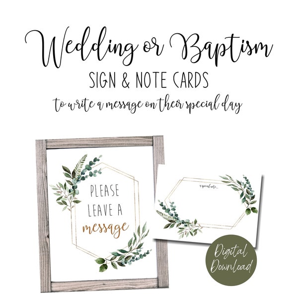 Leave a Message Note Cards for Wedding or Baptism, Notes for the Bride, Notes for Your Baptism Day, Leave a Message Cards, Note Cards