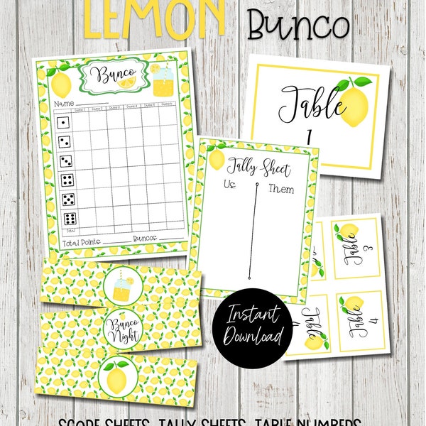 Lemon Bunco Score Sheets, Lemon Themed Bunco Night, Bunco Printables, Bunco Worksheets, Lemon Bunco Score Cards, Bunco Game Night