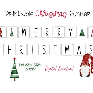 Weiß Frohe Weihnachten Banner, Weihnachtszwerge Banner, druckbare Weihnachtsbanner, druckbare Banner für Weihnachten, digitaler Download