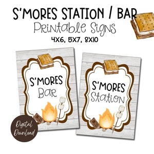 S&#39;mores Station Signs, S&#39;mores Bar Signs, S&#39;mores Printable Signs, S&#39;mores Party, Roasting Marshmallows, 4x6, 5x7, 8x10 Printable Signs