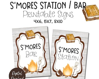 S'mores Station Signs, S'mores Bar Signs, S'mores Printable Signs, S'mores Party, Roasting Marshmallows, 4x6, 5x7, 8x10 Printable Signs