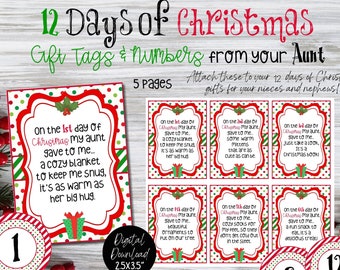 12 Days of Christmas Printable Gift Tags - Twelve Days of