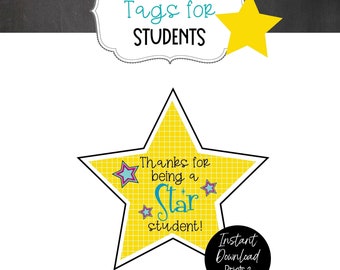Thanks for Being a STAR Student Printable Gift Tags, Last Day of School Gift Tags for Students, End of School Year Star Gift Tags, Digital