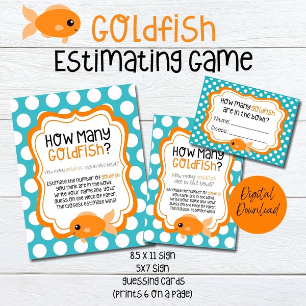 Goldfish Estimating Game, Guess How Many Goldfish Are in the Bowl, Kids Birthday Games, Fish Printables, Fish Party Decorations, Digital