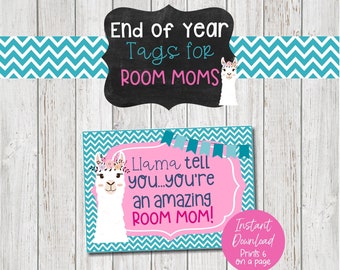 Llama Gift Tags for Room Moms, Llama Tell You You're an Amazing Room Mom Gift Tags, Last Day of School Gift Tags for Room Moms, Digital Tags