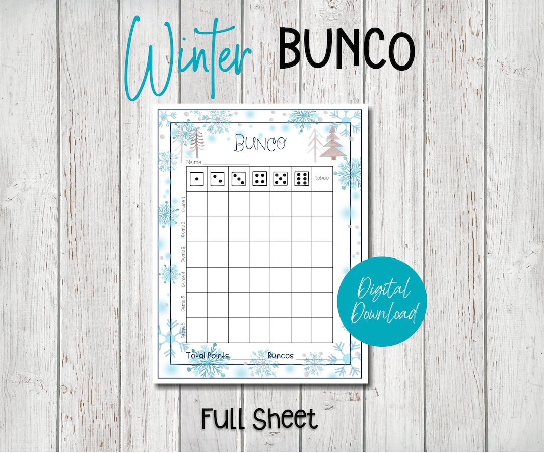 January Bunco Score Sheet, Winter Bunco, Bunco Score Cards, 8.5x11 ...