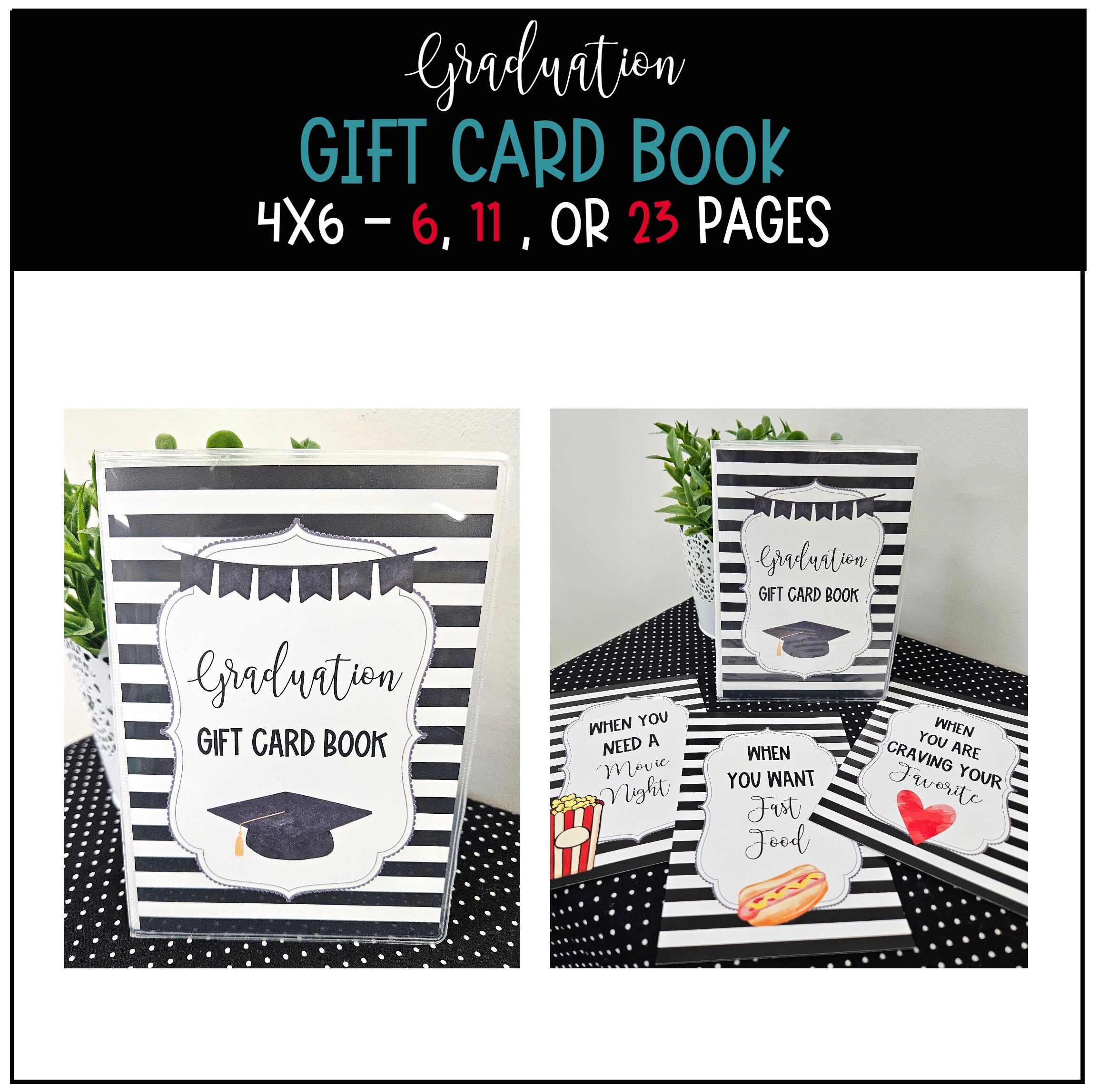 Graduation Gift Card Book, 4x6 Graduation Gift Card Holder, Birthday Gift for Teenagers, College Gift, Build Your Own BYO Gift Card Book