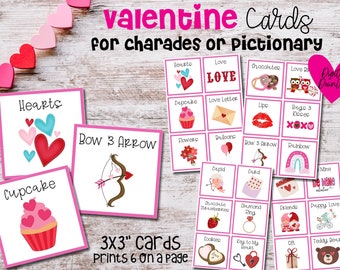 Valentines Cards for Charades or Pictionary, Valentines Game, Printable Valentine's Day Game, Charades, Pictionary Cards, Valentines Party