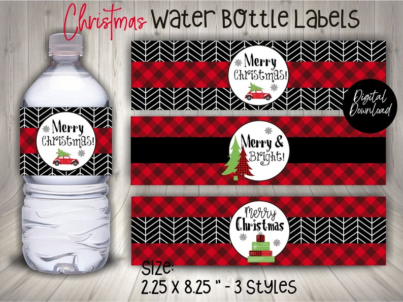Red and Black Printable Christmas Water Bottle Labels - Etsy