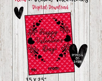 Printable Red Valentine's Day Cards, Kids Valentines for School, Girl Valentines, Printable Valentines, Happy Valentine's Day, Love