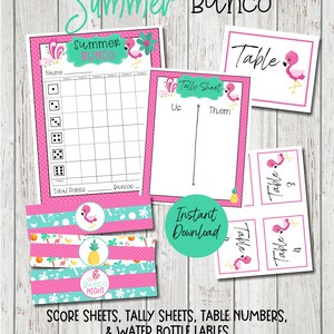 Summer Bunco Score Cards, Pink Flamingo Bunco Game Printables, Flamingo Summer Bunco, Bunco Score Cards for Summer, Pink Flamingo Bunco