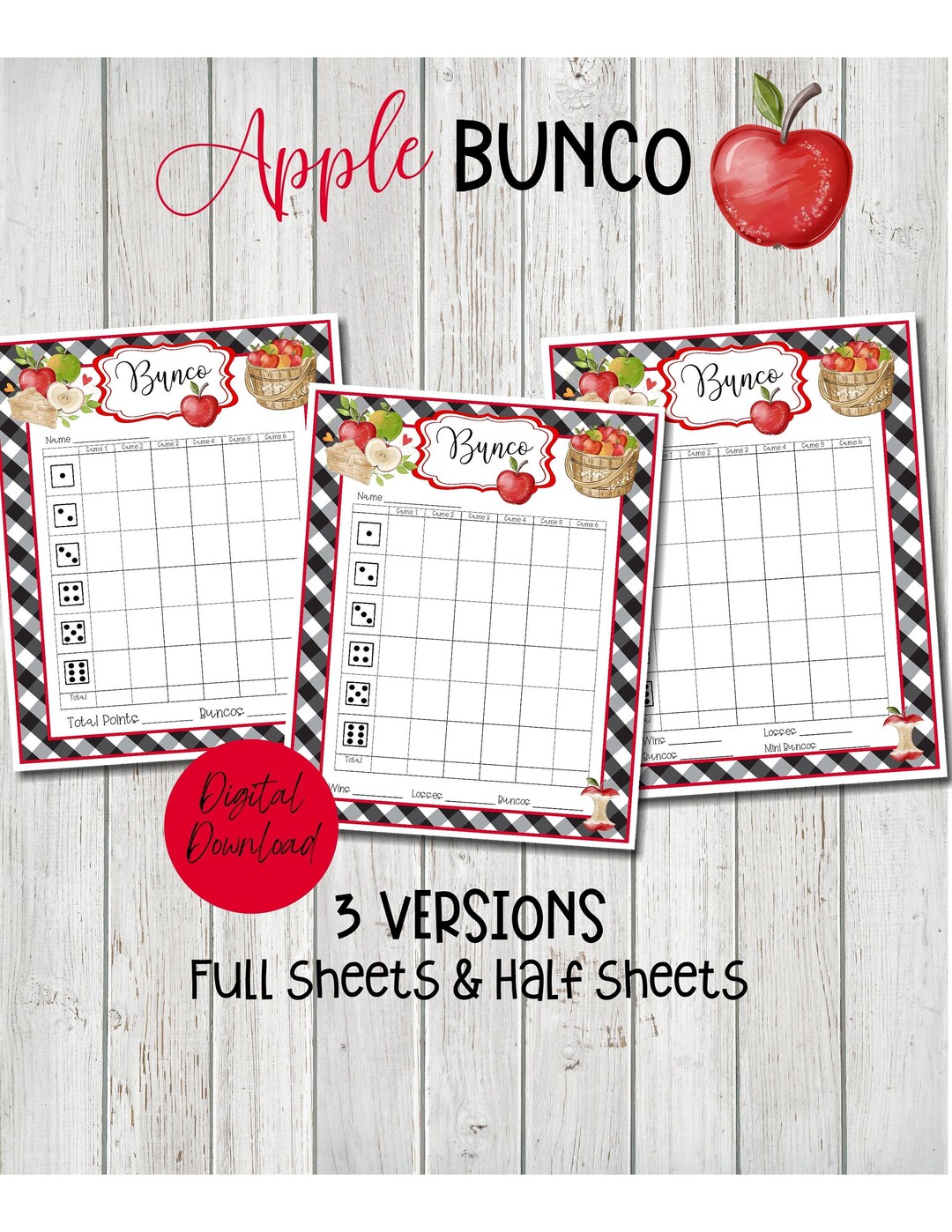 Apple Bunco Sheets, Fall Bunco Score Cards, Apple Themed Bunco ...
