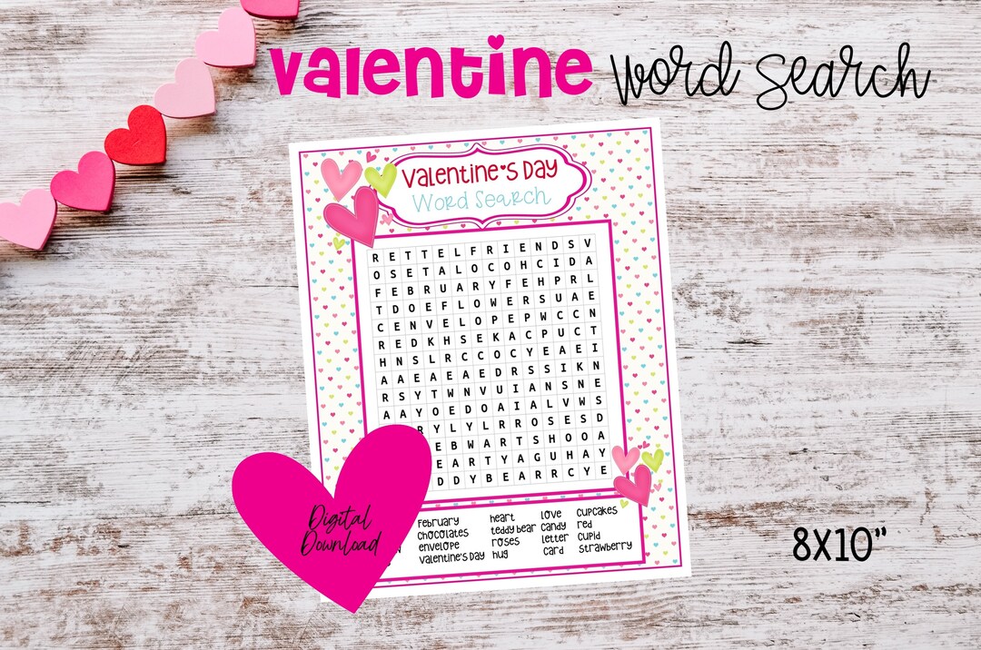 Valentine Word Search Printable Valentine Worksheet - Etsy